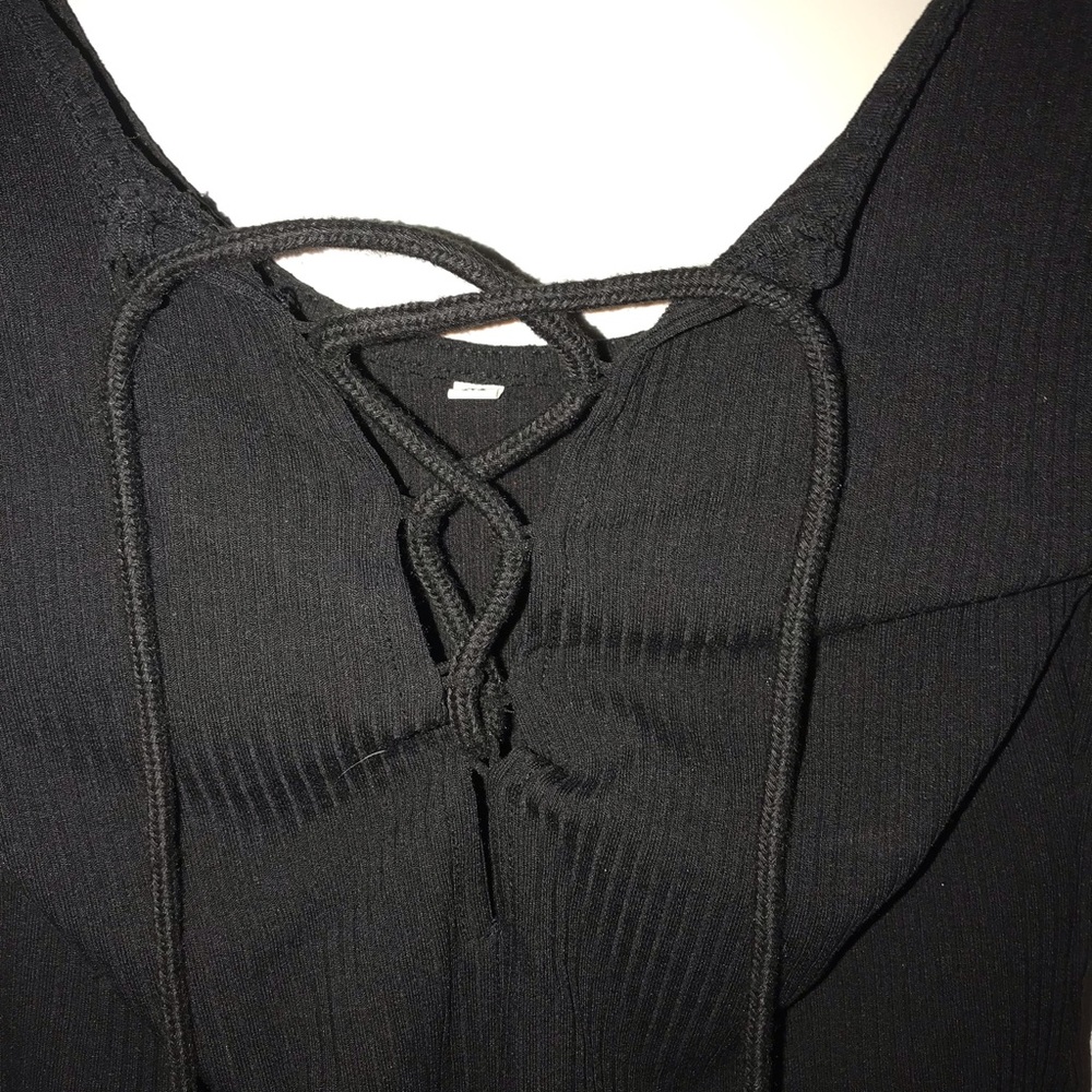 Black tie-front body suit